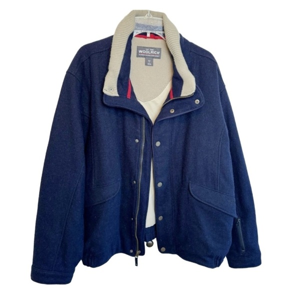Woolrich Vintage Men’s Wool Navy Blue Bomber Jacket XLarge Warm Winter Coat - Picture 2 of 16